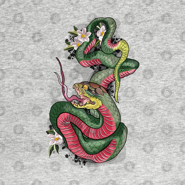 Snake with flowers by Crazyartsale